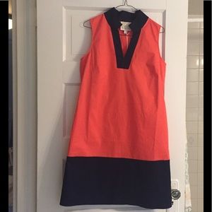 Sail to Sable Cotton Dress - Coral and Navy.